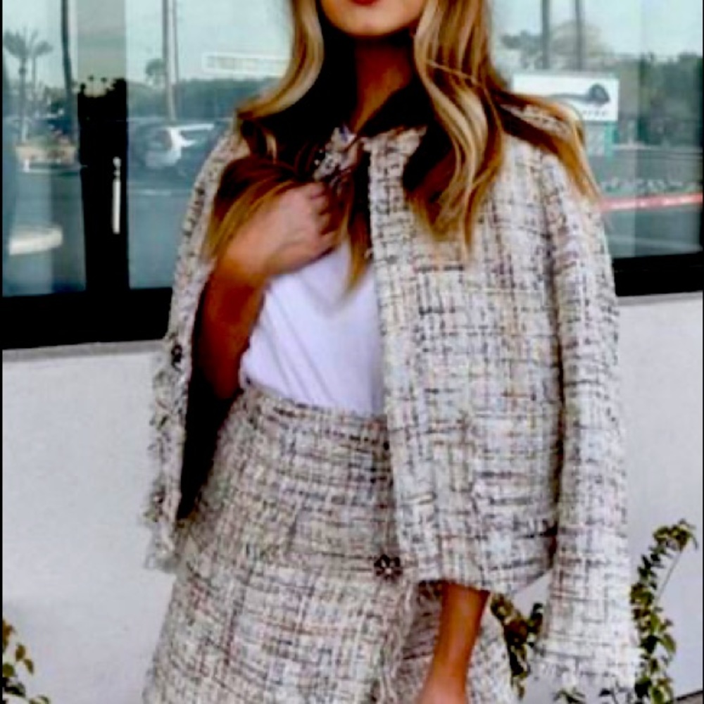 Zara Tweed Weave Textured Blazer Jacket w/ Jewel Buttons Size S NEW